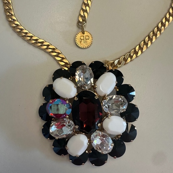 Rebekah Price Swarovski Crystal Flower Pendant on Wide Gold Italian Chain - Picture 9 of 12